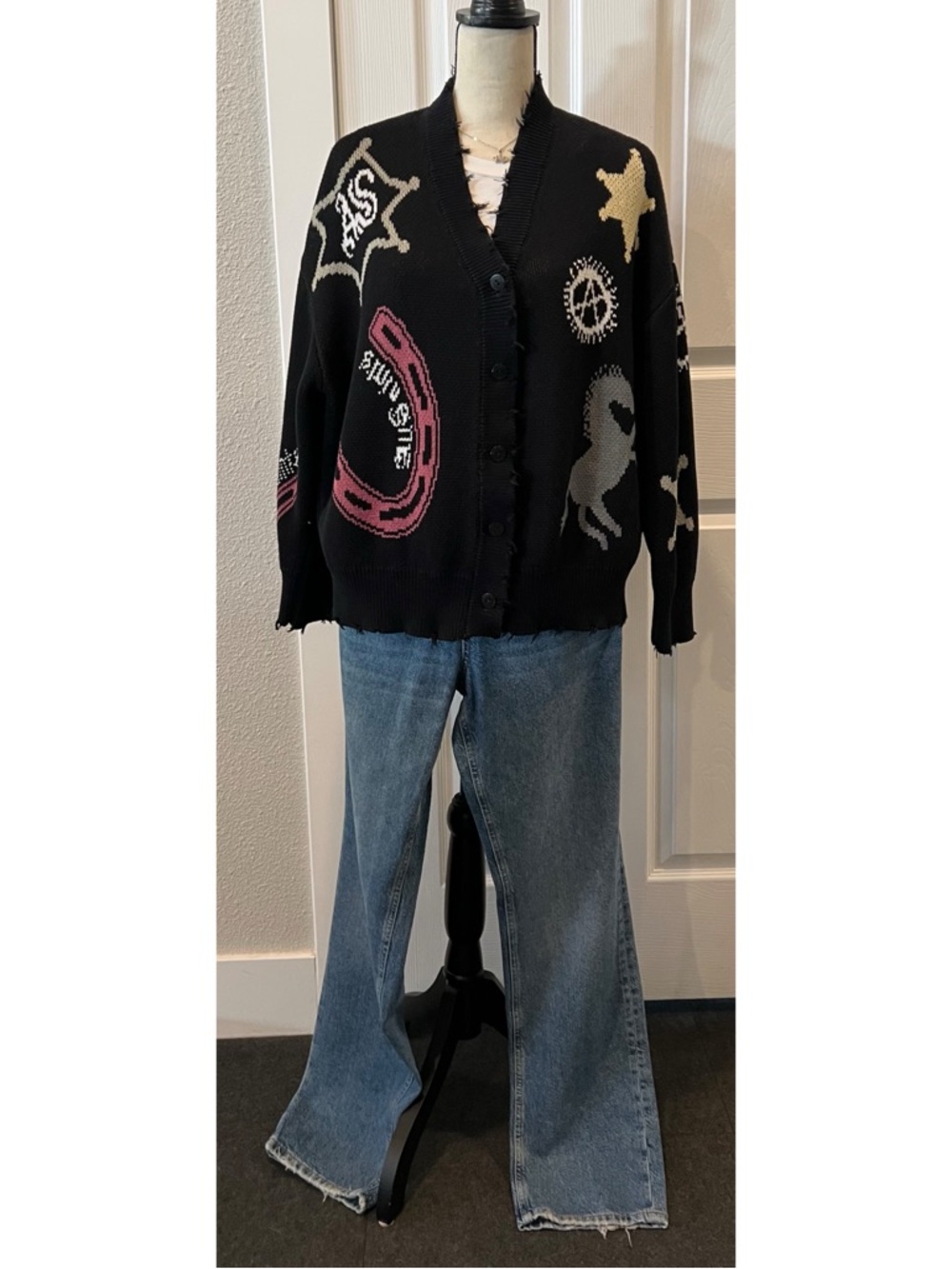 #1743 All Saints Hester Jacquard Cardigan Medium - Picture 3 of 9